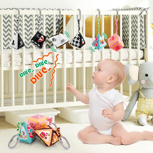 LOOKLEBE 9pcs 6-9-12months Baby Stroller Hanging Toys, Crib Pendant Bell Toys, car seat Hanging Toys, Shaking and Making Soft Noises, Portable Travel Toys, Newborn Toys That Soothe Restless Emotions