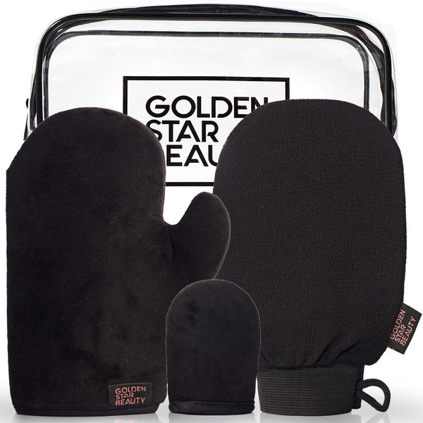 Tanning Mitt Kit – Self Tanner Mitten for Body and Face w/Exfoliation Mitt – Sunless Tanning Mitt Applicator - Double Sided, Washable, Ultra Soft Tanning Gloves for Tan with No Streaks