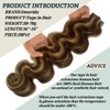 Long Tape in Hair Extensions Soft Silky 24" #4/27 Medium Brown with Strawberry Highlighted Balayage Remy Human Hair 70g 20Pcs/Pack Body Wavy Seamless Skin Weft Glue in Extensions