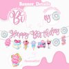 JUYRLE Sweets Birthday Party Decorations for Girls- Pastel Ice Cream Party Supplies, Donut Balloons Happy Birthday Banner Cupcake Topper Candy Theme Birthday for Baby Shower Wedding