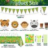 162Pcs Jungle Party Supplies- Include Animal Shape Plates, Jungle Tablecloth, Safari Flag, Napkins, Cups, Cutlery, Safari Theme Party Supplies for Kids Birthday Baby Shower Wild One, Serves 20 Guests