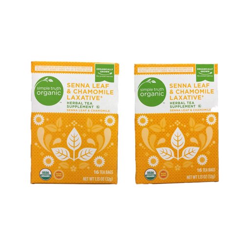 Simple Truth Organic Senna Leaf & Chamomile Laxative Herbal Tea 16 Ct Tea Bags (Pack of 2)