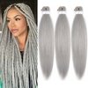 ADIASAI Braiding Hair Pre Stretched 16 Inch 3 Packs, Grey Pre stretched Braiding Hair for Professional Braiding Hair Extensions, Hot Water Setting Yaki Texture Synthetic Hair
