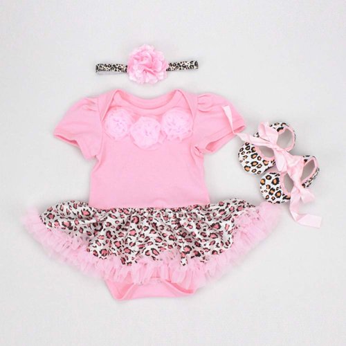 Reborn Baby Doll Clothes Accessories 20-23 Inch Newborn Girl Pink Leopard Tutu Dress Clothing Set
