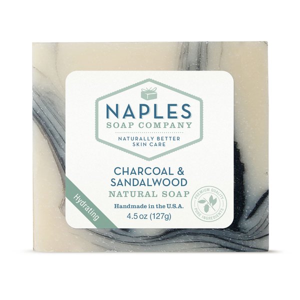 Naples Soap Company Natural Shea Butter and Olive Oil Soap Bar – Antioxidant-Rich Soap Bar Naturally Moisturizes for Smooth, Supple Skin – No Harmful Ingredients – Charcoal & Sandalwood, 4.5 oz