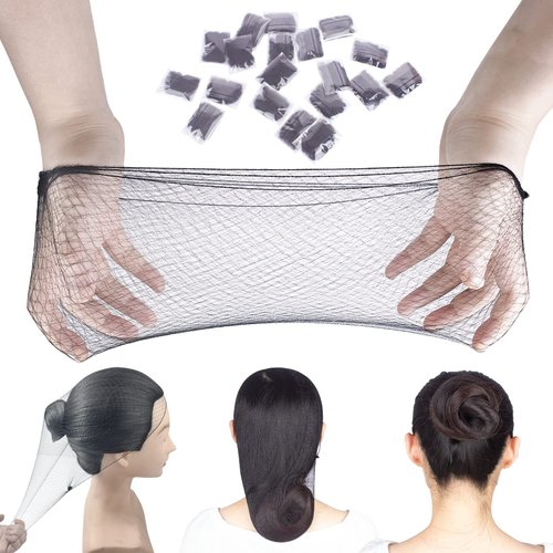 BEAUEXE Black Hairnets 30 PCS, 22" Invisible Hair Nets Elastic Edge Mesh for Women Bun Ballet Dancer Kitchen Food Serive