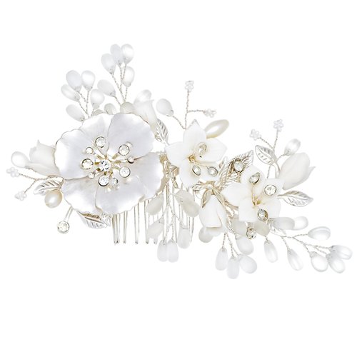 ANBALA Wedding Hair Accessories Pearl Bridal Hair Comb Flower Bridal Hair Pieces Silver Flower Hair Accessories for Women and Girls Pack of 1 (Silver)