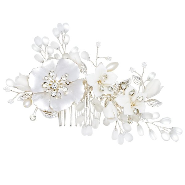 ANBALA Wedding Hair Accessories Pearl Bridal Hair Comb Flower Bridal Hair Pieces Silver Flower Hair Accessories for Women and Girls Pack of 1 (Silver)