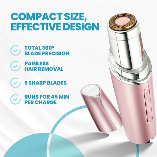 Facial Hair Removal for Women | Painless Hair Remover | USB Rechargeable Ladies Electric Shaver | Waterproof with LED Light | Remover for Peach fuzz, Cheeks, Upper Lip & Chin | Gentle for Everyday use