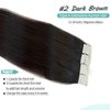 Tape in Hair Extensions Remy Human Hair Dark Brown Tape in Extensions for Thin Hair Invisible Seamless Straight Tape in Color #2 Brown Real Human Hair Extension 16 Inch 50g 20pcs