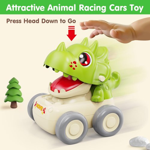 MOONTOY Baby Car Dinosaur Toys for 1 2 Year Old Boy Press and Go Cars for Toddlers 1-3, Push Go Dino Cars Toddler Toys Age 1-2 0-2 Baby Toys 12-18 Months Christmas Stocking Stuffers 1st Birthday Gifts