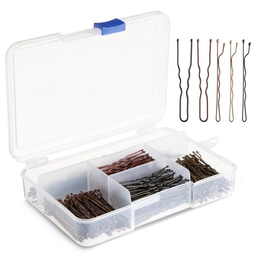 Okuna Outpost 360 Pack 2 Inch Hair Pins with Clear Holder, Bulk Set of Bobby Pins in 2 Styles and 4 Colors