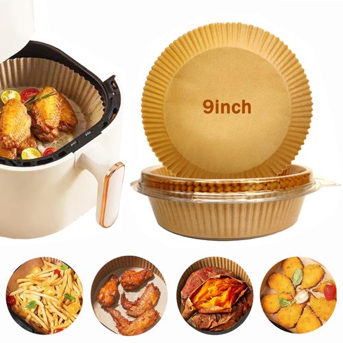 Disposable Air Fryer Paper Liners, 9 Inch Round 100PCS Natural Wood Pulp Baking Parchment Paper Air Fryer Liners for 5qt 6qt 7qt 8qt AirFryer Liner, Fryer Paper Pads for Oven Roasting Microwave