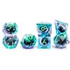Beholder's Dragon Eye DND Dice Set,Sharp Edge Liquid Core Resin Handmade Cat Eye Dice with Gift Box 7 PCS for Role Playing Dungeons and Dragons Ttrpg(Green Purple Dargon Eye)