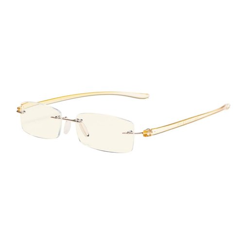 Eyekepper Blue Light Blocking Rimless Reading Glasses - Small Frameless Reader for Women with Yellow Arm +1.00