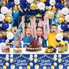 Blue Gold Birthday Party Decorations, 127PCS Happy Birthday Party Supplies Including Backdrop, Balloon Arch/Garland Kit, Tabblecloth, Banner for Men Women