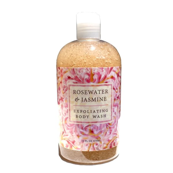 Greenwich Bay Trading Co. Exfoliating Scented Body Wash - Luxury Spa Quality, Shea & Cocoa Butter Enriched - 16 Ounce (Rosewater Jasmine)