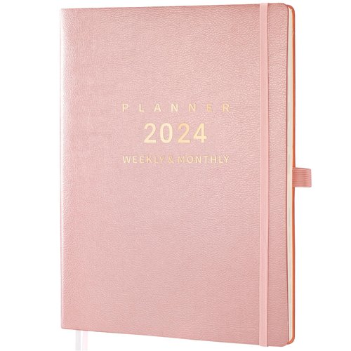 2024 Planner - Jan 2024 - Dec 2024, Weekly Monthly Planner 2024, 8.5" x 11", Pen Holder, Calendar Stickers, Pocket, 25 Notes Pages, Faux Leather Cover, 2 Book Marks, A4 Premium Paper