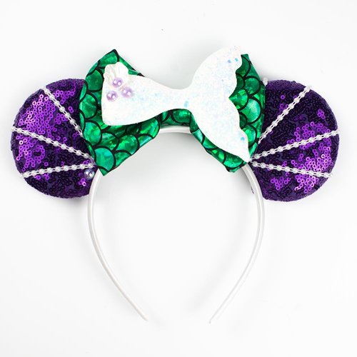 JIAHANG Meimaid Mouse Ears Headband with Imitation Pearls, Sequin Bow Fish Tail Hair Band Party D...