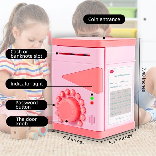 Kids Piggy Bank for Girls, Kids Safe with Password Lock, ATM Piggy Bank and Money Bank with Auto Grab Bill Slot, Toy Safe Birthday Gifts for 3 4 5 6 7 8 9 10 Years Old Children Teens Toddler (Pink)