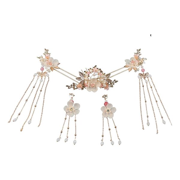 zaoalife Flower Tassels Hairpin, Crystal Rhinestone Pearl Hair Clips,Chinese Hair Stick Long Tassel Flowers Pearl Hair Pins Set,Vintage Hair Accessories(L)
