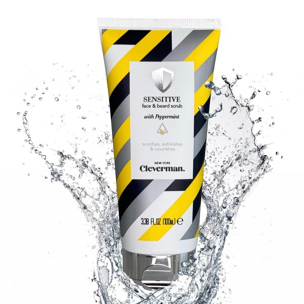 Cleverman Sensitive Face and Beard Scrub for Men, 100ml, Peppermint-Infused Exfoliating Facial Cleanser