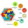 EACHHAHA 3-in-1 Wooden Blocks Puzzle Set,Hexagon Wooden Puzzle + Wood Russian Blocks + Tangram Puzzle for Kids,Intelligence Brain Teasers Toy STEM Educational Gift for Children(with Storage Bag)