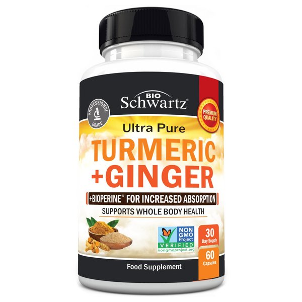 Organic Turmeric Curcumin and Ginger - 95% Standardized Curcuminoids with BioPerine Black Pepper Extract for Ultra High Absorption - Natural Joint Support Supplement - Gluten-Free - 60 Capsules