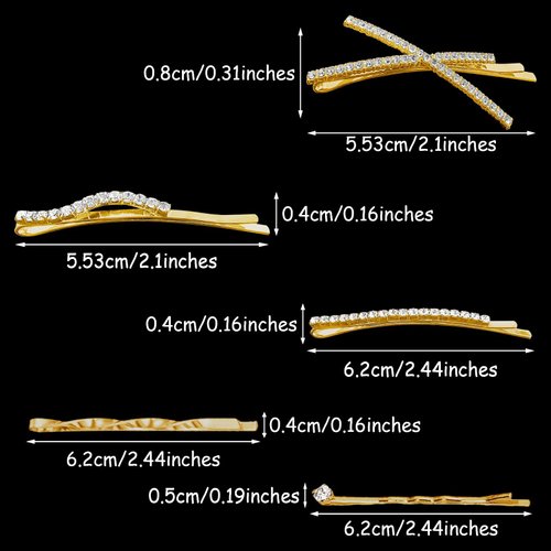 16 Pieces Gold Rhinestone Bobby Pins Set Delicate Decorative Fancy Crystal Hair Clips Shiny Fancy Metal Barrettes, I S X Shaped Diamond Hair Accessories for Women Ladies Girls Wedding Prom Party