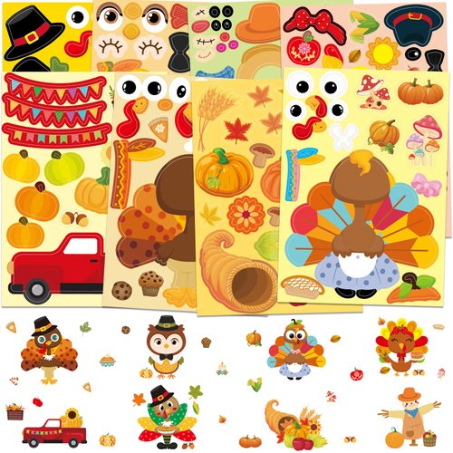 Thanksgiving Stickers for Kids Turkey Stickers 48 Sheets Make Your Own Truck Turkey Sticker Home Classroom Activities Party Favors Games Art Craft School Rewards