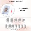 IMRAIN Press on Nails Medium Almond Fake Nails Red French Tips False Nails with Cherry & Bow Designs Stiletto Glue on Nails Full Cover Acrylic Artificial Nails for Women Girls 24Pcs