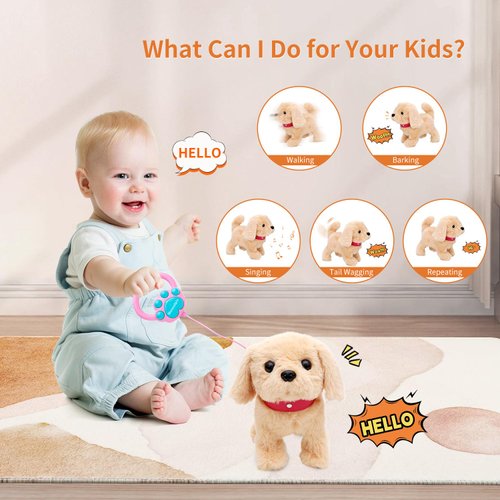 Monealpis Walking Dog Toy - Toddler Dog Toys for Girls Aged 2+, Singing, Barking, Talking Golden Retriever Plush with Leash, Interactive Dog Playset Gift for Kids, Boys and Girls