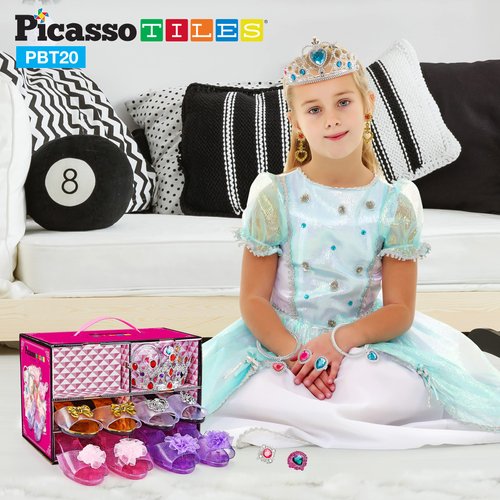 PicassoTiles Kids Fairytale Royal Princess Dress Up Pretend Play Tiara, Jewelry Boutique, Shoes & Fashion Accessories Toy Collection For Girls Children Ages 5+ STEM Creative Imagination Toys