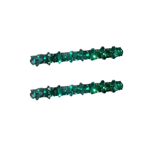 2Pcs Green Shiny Rhinestone Diamond Hair Barrette Clip, Hair Pin, Bobby Pins Duckbill Alligator Clip, Hairpins for Women Bridal Wedding Hair Accessories