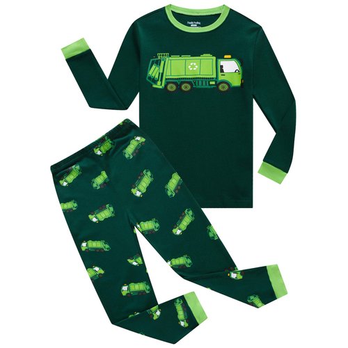 Family Feeling Garbage Truck Big Boys Long Sleeve Pajamas 100% Cotton Pjs Kids Sleepwears Size 8