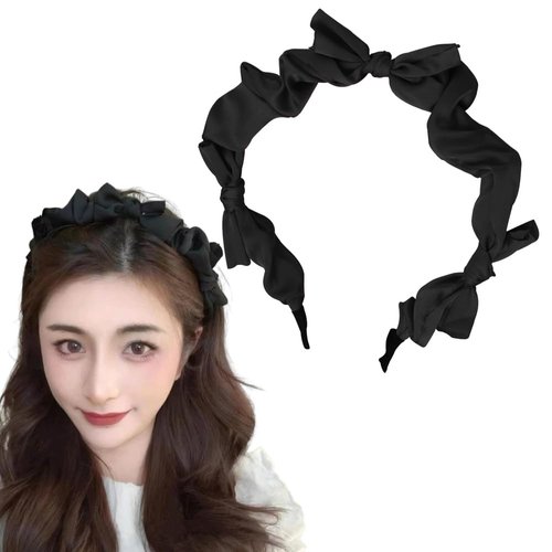 Bow Headband Hairband for Women Twist Knot Headbands for Women Black Bowknot Head Band Headband for Girls Satin Headbands for Women's Hair Accessories for Girls Solid Color Headbands for Women