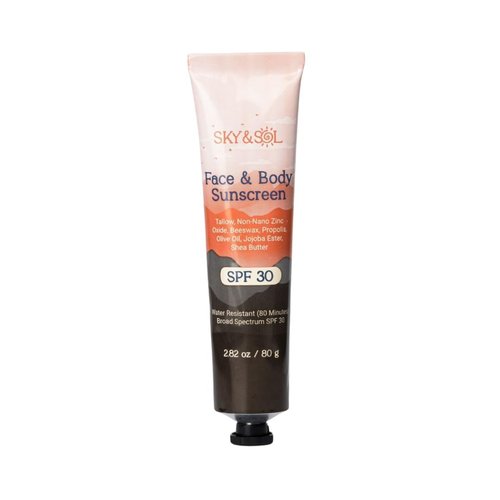 Sky and Sol Natural Mineral Sunscreen SPF 30 2.82 oz: Natural Tallow & Zinc Oxide, Reef Safe, Water Resistant, Fragrance-Free, Non-Greasy Formula for Face and Body