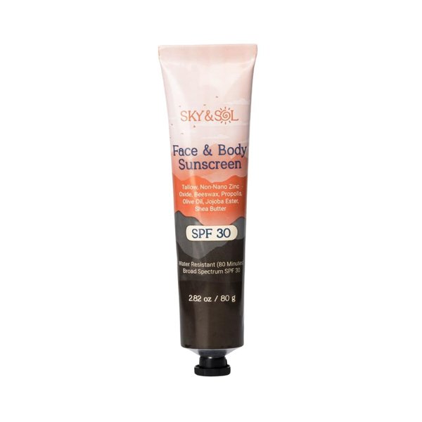 Sky and Sol Natural Mineral Sunscreen SPF 30 2.82 oz: Natural Tallow & Zinc Oxide, Reef Safe, Water Resistant, Fragrance-Free, Non-Greasy Formula for Face and Body