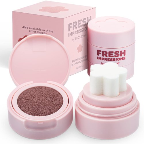 Blossom Fresh Impressions Hyper Pigmented Buildable Blendable Cushion Cream Blush Face Tint Cheek Stamp with Velvet Matte Finish & Flower Shaped Applicator, 0.17oz/5g, Velvet Plum