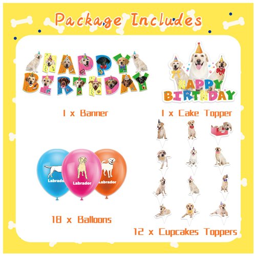 Labrador Party Supplies Labrador Birthday Party Decorations Includes Labrador Happy Birthday Banner Cake Topper Cupcake Toppers Balloons for Labrador Dog Birthday Party