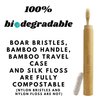 Gaia Guy Bamboo and Boar Bristle Toothbrush (4 Pack) + Travel Case & Silk Dental Floss | 100% Compostable Bristles and Floss | Eco-Friendly Dental Set | Biodegradable & Compostable Wooden Toothbrushes