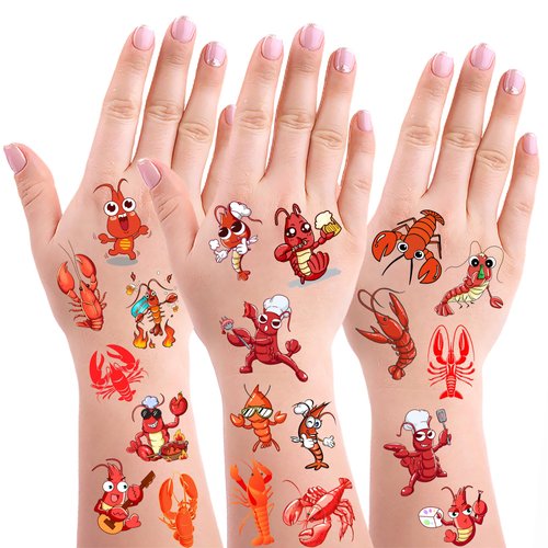 OriniPlay 300 Lobster Theme Tattoos Temporary Stickers Suitable for Beach Luau Seaside Birthday Baby Shower Gender reveal Party Favors Supplies Decorations Goodie Bag Stuffers