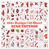 60 SHEET Halloween Scar Tattoos, 60 Sheet Halloween Zombie Scars Tattoo Stickers Fake Scab Blood Special Fx Costume Makeup Props, Halloween Make Up Party Scar Tattoo Masquerade Prank Prop Decorations