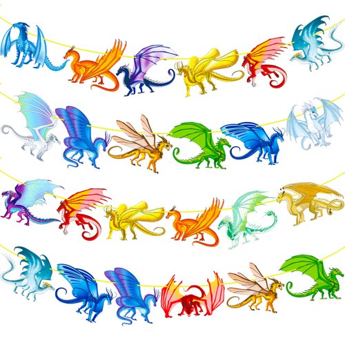 4pcs Dragon Theme Banners Dragon Birthday Party Decorations Dragon Baby Shower Banner Decorations for Fantasy Dragon Party Baby Shower Supplies