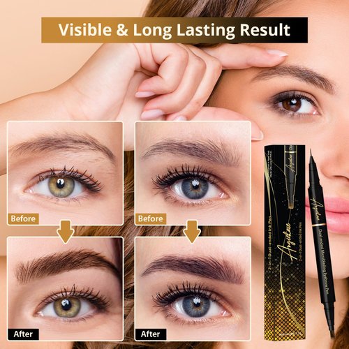 Eyebrow Pen Dual-Ended Microblading Eyebrow Pencil- Brow Pencil 2-in-1 Waterproof and Long Lasting Eye Brow Pencils for Women, Eyebrow Makeup for Natural and Hair-Like Effect Brows (Dark Brown)
