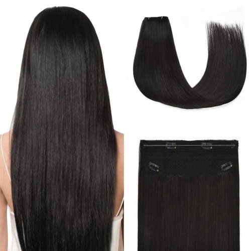 Senmy Hair Extensions Real Human Hair Natural Black Hair Extensions 20inch Invisible Wire Hair Extensions Straight 100g Fish Line Layered Hairpiece For Black Women(20 Inch-100g,#1B)