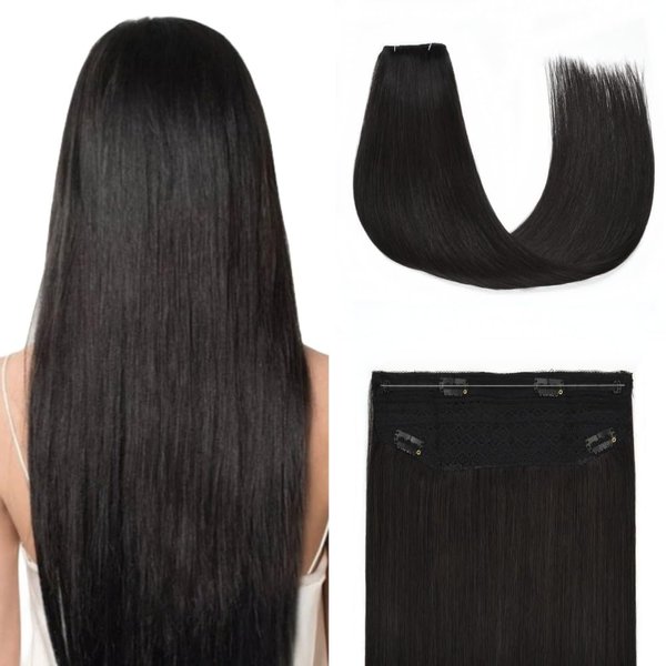 Senmy Hair Extensions Real Human Hair Natural Black Hair Extensions 20inch Invisible Wire Hair Extensions Straight 100g Fish Line Layered Hairpiece For Black Women(20 Inch-100g,#1B)