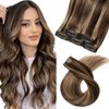 FUBILI Highlights Hair Extensions Real Human Hair Chocolate Brown To Caramel Blonde Remy Human Clip in Hair Extensions 5pcs 30g 22inch