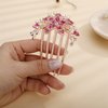 Aimimier Flower Crystal French Hair Comb Luxury Rhinestone Gem Side Combs Long Teeth Hair Pins Decorative Hair Accessories for Women Girls(Rose red)
