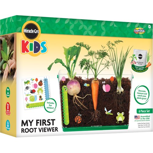 Miracle GRO My First Root Viewer- Decorate & Plant Your Own Garden - Stem Kit for Kids - Soil & Vegetable Seeds Included - Science Educational Teens Kids Gardening Set Age 6+, Multicolor